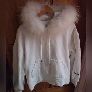 Macy McCoy Cream Fur Trimmed Hoodie Size Medium